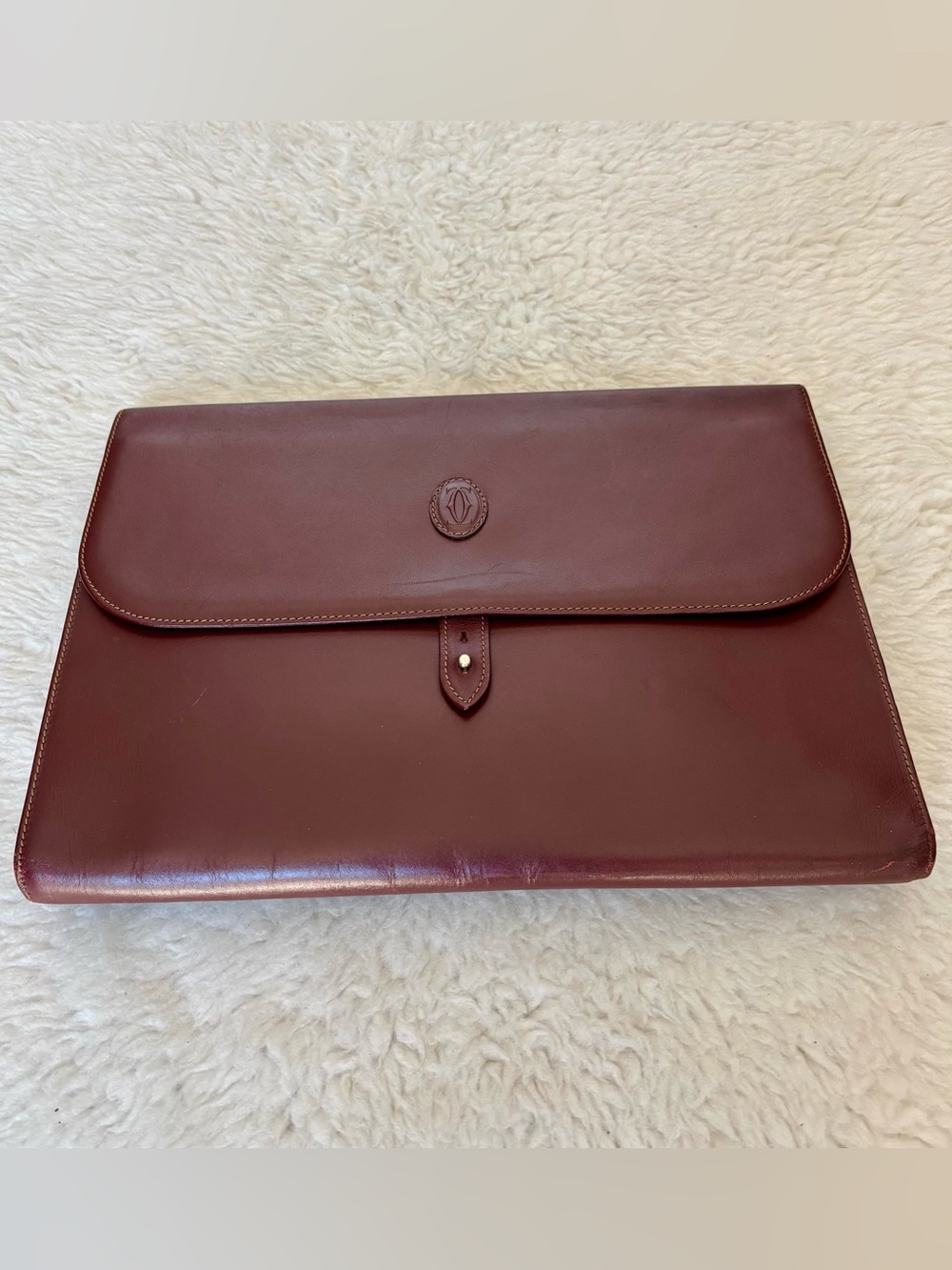 Cartier Must de Cartier Bordeaux Leather Large Envelope Clutch Bag 13”x10”x2”